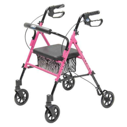 Adjustable Height Pink Rollator 4 Wheeled